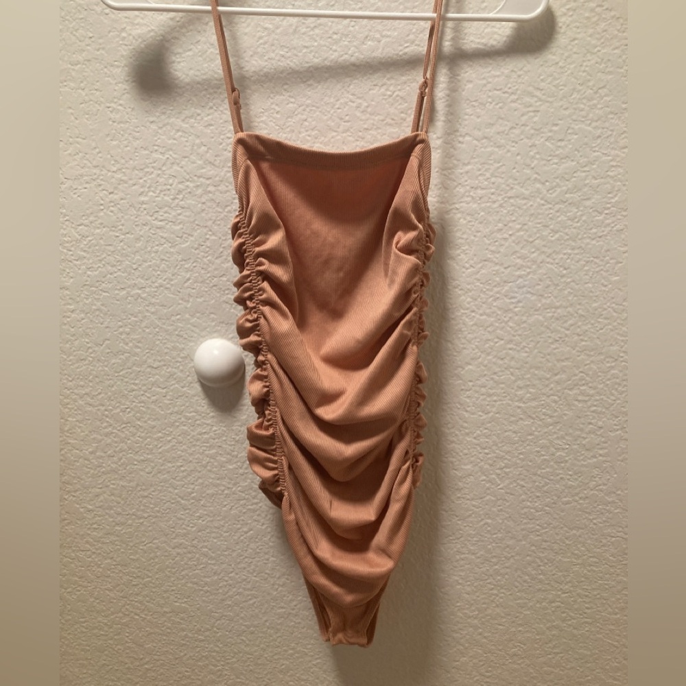 Intimately Free People On Your Side ruched bodysuit tan solid sleeveless Size S